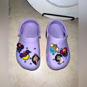 Light purple kids crocs with princess charms